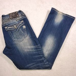MISS ME Buckle Easy Boot Distressed Jeans Size 31 Stretch Button Flap Pockets